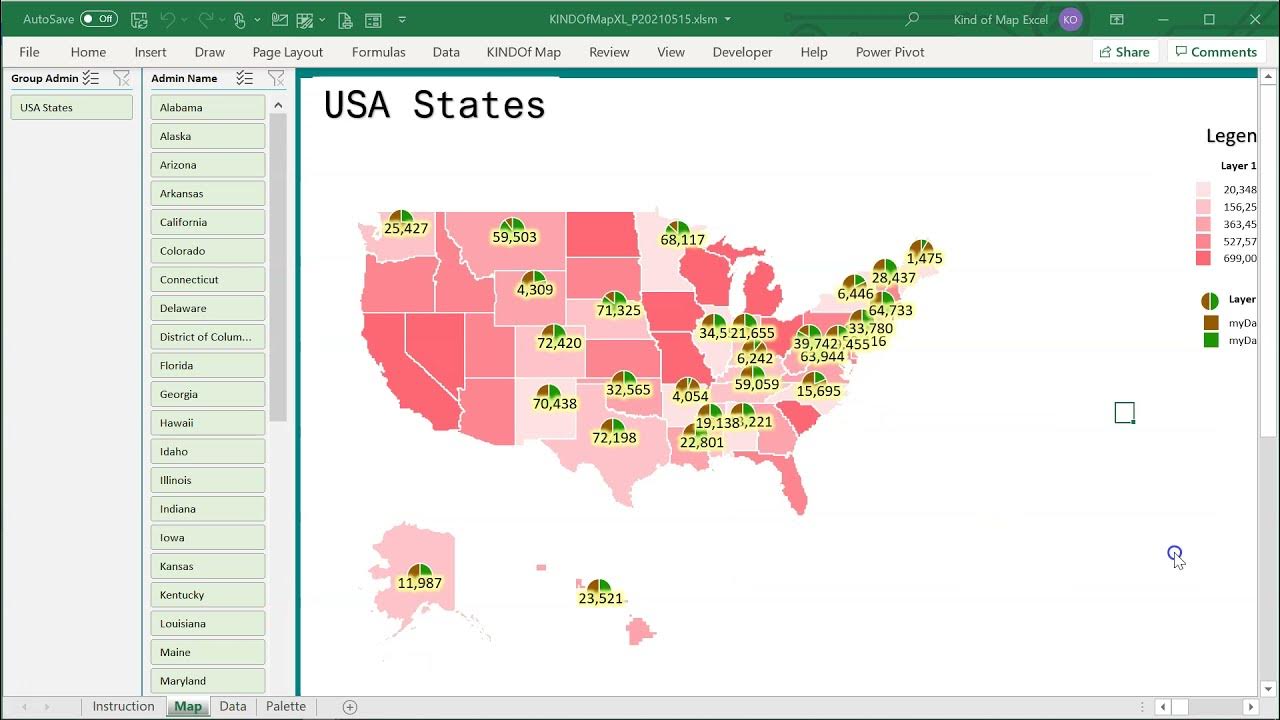 Create US multi layers map in Excel YouTube