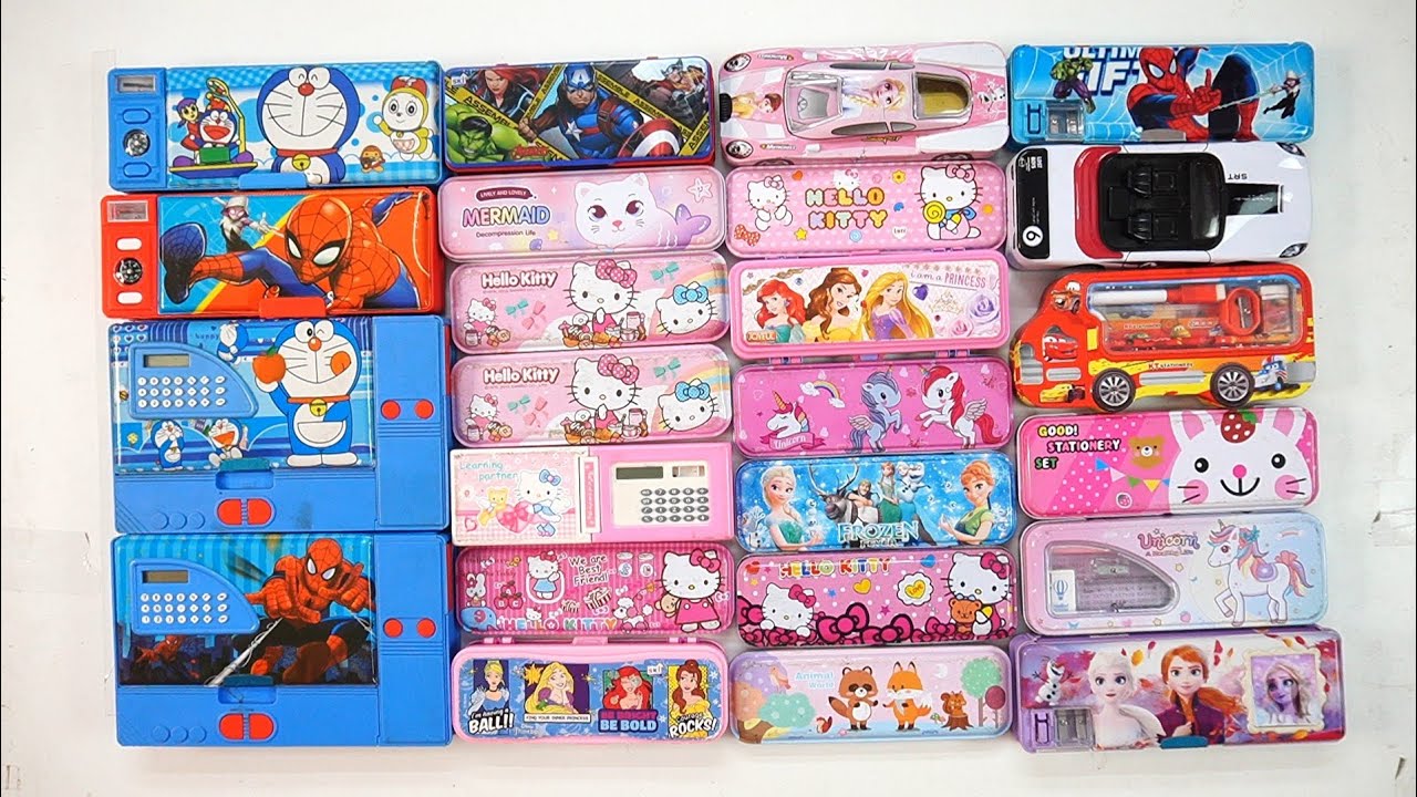 cute unicorn stationery collection 💋 geometry, hello kitty, pencil box, sharpener, eraser 