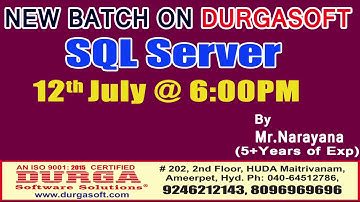 New Batch On SQL Server by Mr. Narayana On 12th July@6:00PM At Matrivanam(HYD)-Offline Batch