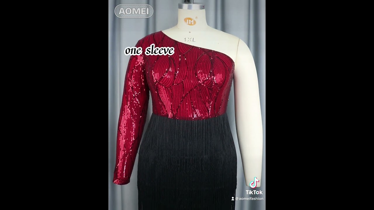 AOMEI One Shoulder Sequins Fringe Party Dresses Midi 