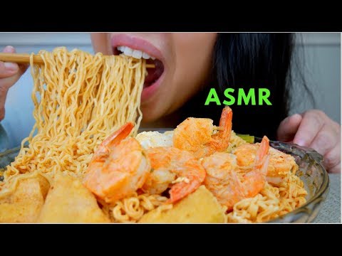 ASMR Spicy SHRIMP Seafood Noodles Soup 🍜🦐🌶 + Fried Tofu *No Talking* suellASMR