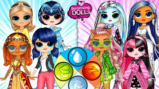 Monster High G3 vs Marinette, Alya, Kagami Four Elements Fashion Battle | SurprisingDolls Paper DIY