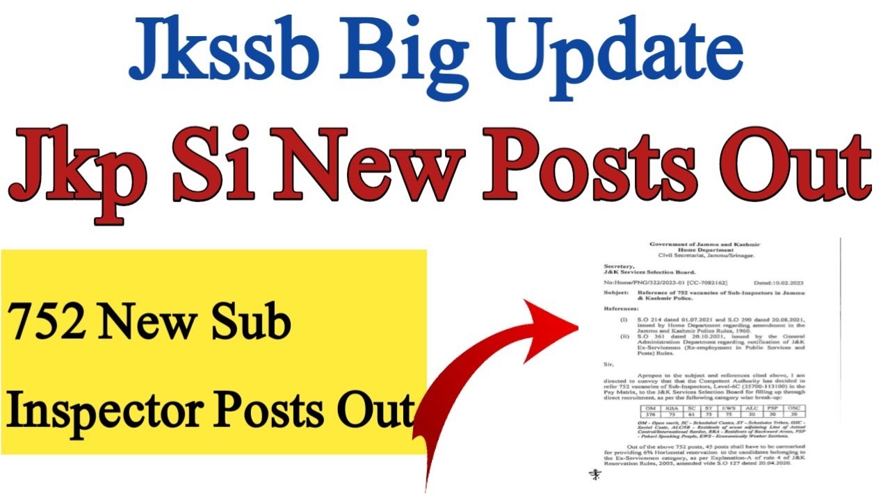 Jkssb Big Update | New Jkp Si 752 Posts Out  | Check Breakup Of Posts
