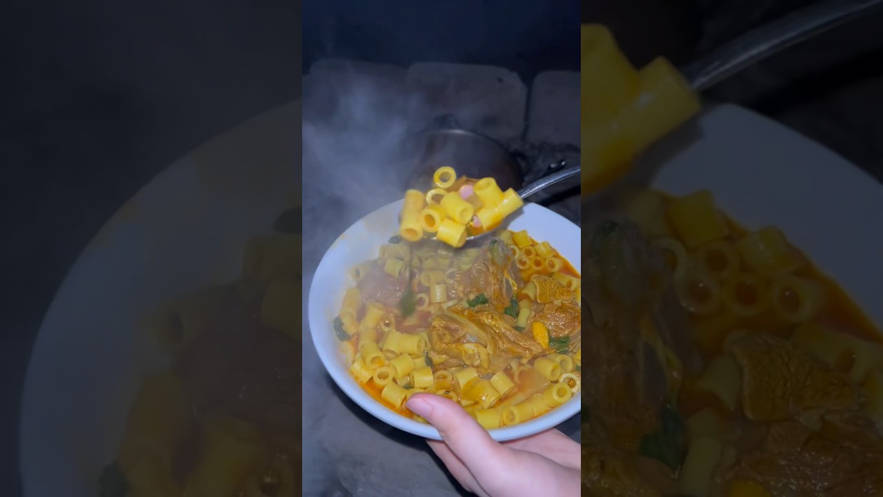 Mbakibka, a traditional pasta from Libya, made outdoors 