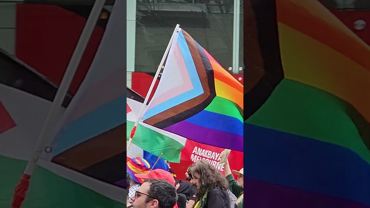 The irony - Left march with Pride and Palestine flag