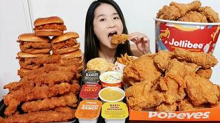 CRUNCHY POPEYES & JOLLIBEE FEAST 🍗 Chicken Sandwiches, Tenders & Fried Chicken Mukbang (ASMR)