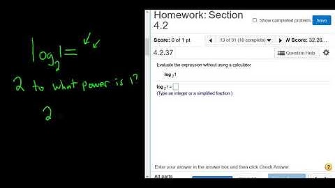 Compute log_2(1) College Algebra MyMathlab Homework Problem