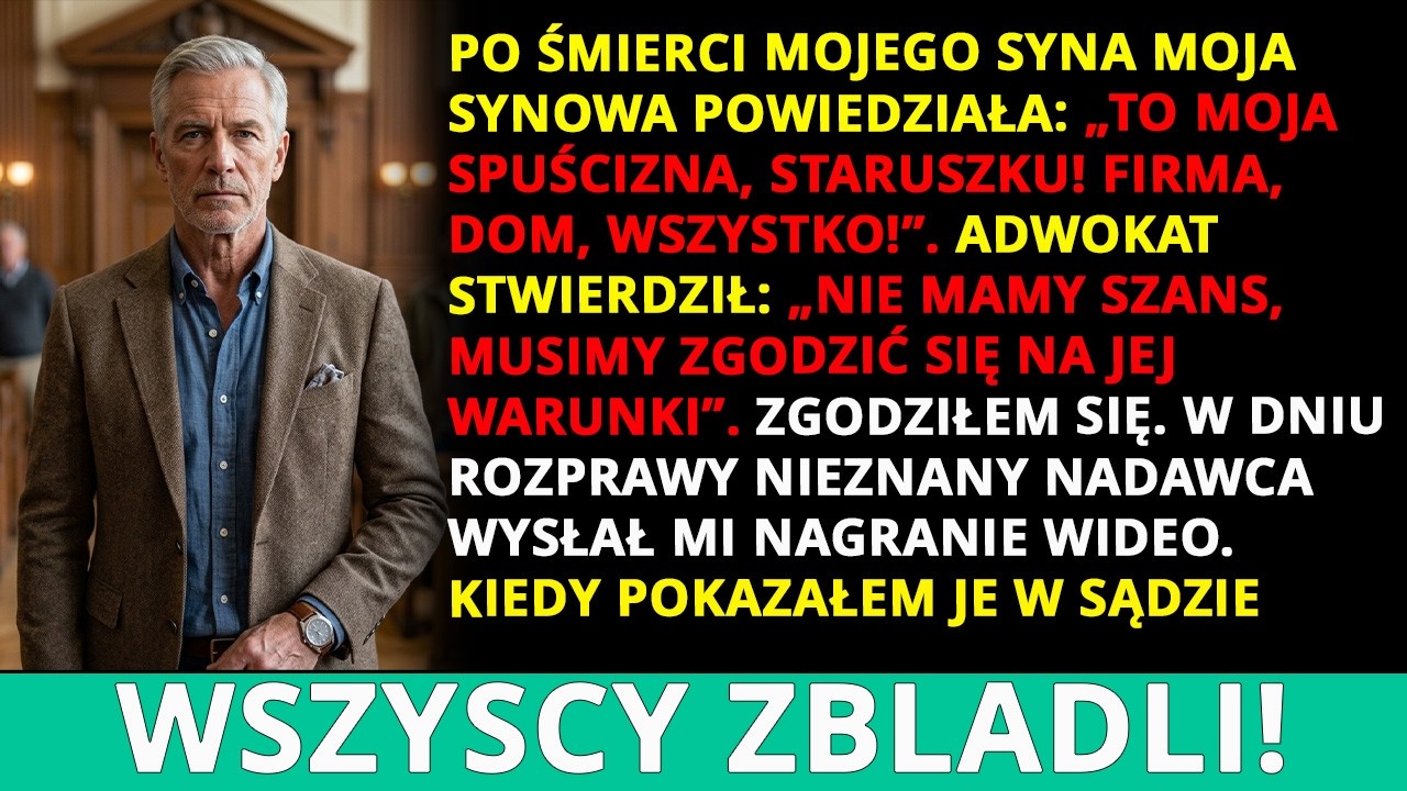 W sali sądowej, gdy mój adwokat przedstawiał dowody, że testament syna został sfałszowany, a jego żona i jej wspólnik przejęli moją firmę, mój telefon zawibrował. Nieznany numer, plik wideo....