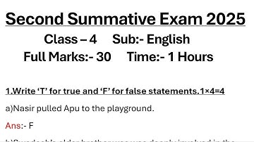 class 4 english 2nd unit test 2025 // class 4 2nd unit test english question paper 2025 // english 