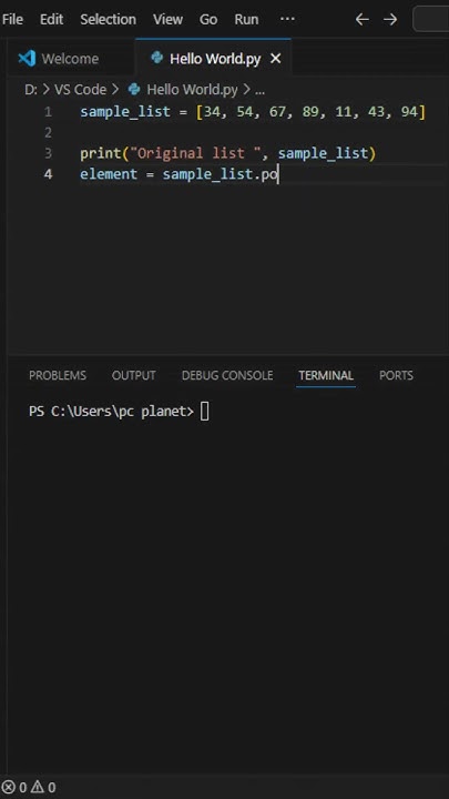 Python masters code for remove and add item in a list # ...