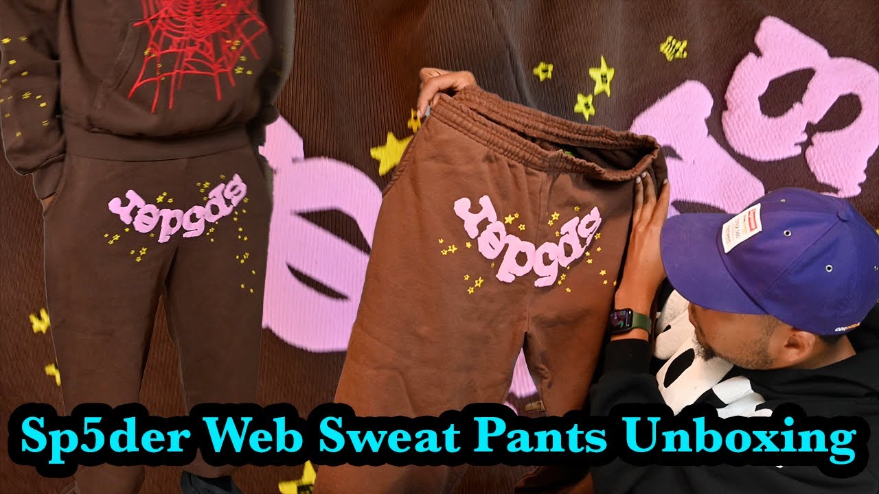 Sp5der Web Sweat Pants Brown Unboxing! (Try On & Zoom In Details) - YouTube