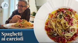 Spaghetti con pancetta affumicata, pecorino e carciofi | Chef BRUNO BARBIERI