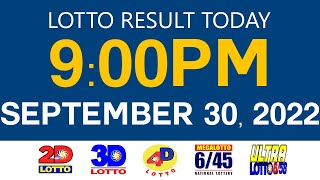 Lotto Results Today September 30 2022 9pm Ez2 Swertres 2D 3D 4D 6/45 6/58 PCSO