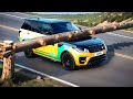 Cars vs logs on the road  beamng drive