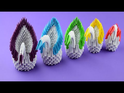 Семья лебедей (Лебеди из бумаги). Модульное оригами. Пошаговая сборка, мастер класс.