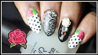 Black Rose Nail Art | Gothic Nail | Stamping & Free Hand Nail Art | Polish Star screenshot 5