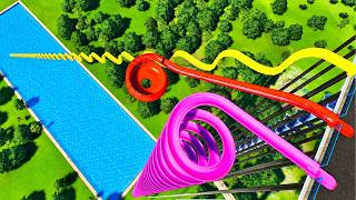 Spiral vs Bowl vs Stairs Down Water Slides - Planet Coaster 2