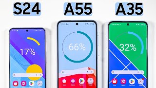 samsung galaxy a55 vs. a35 vs. s24 battery drain test