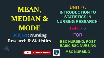Introduction to Nursing research and statistics- part 6, Mean, Median & Mode| Bsc Nursing 4th years