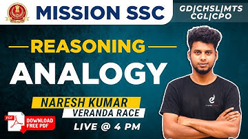 Letter, Number & Word ANALOGY Reasoning Tricks & Shortcuts by Naresh Kumar | SSC Exam | Veranda Race