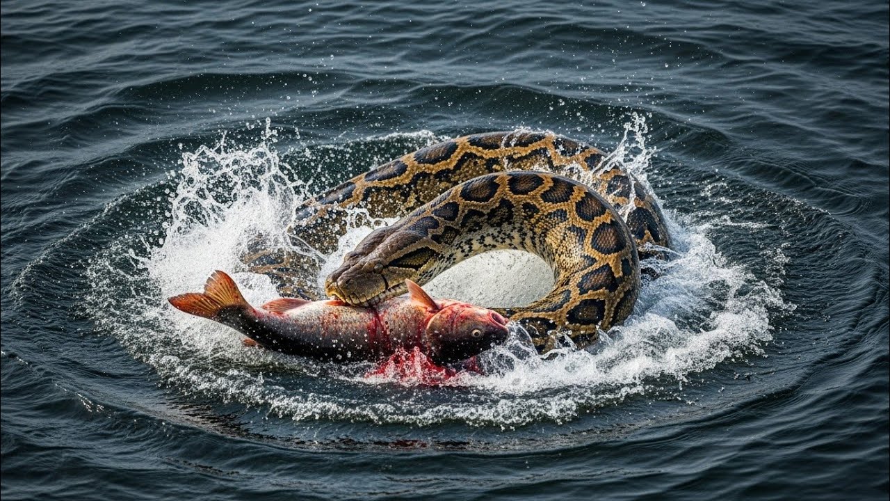 खूंखार अजगर ने नदी में मचाई तबाही | Giant Python Attack in River 4K Khatarnak Nadi mein dar baith 