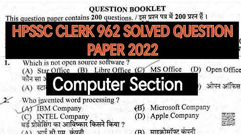 hpssc clerk 962 solved question paper 2022 - Computer|HP Secretariat Clerk 962 solved question paper