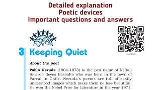 Keeping Quiet Class 12 English (Detailed Explanation, Poetic devices, Important Questions Answers)