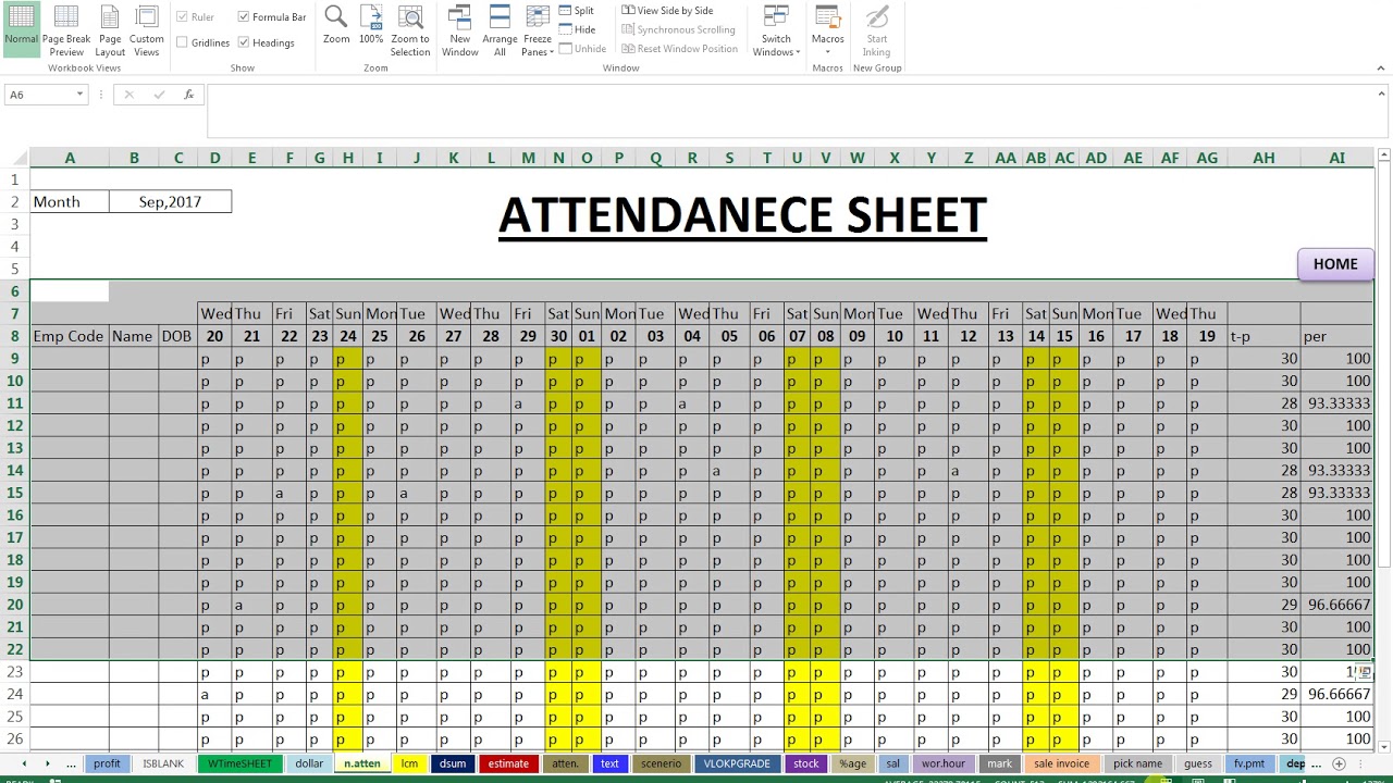 Attendance Sheet With Percentage YouTube