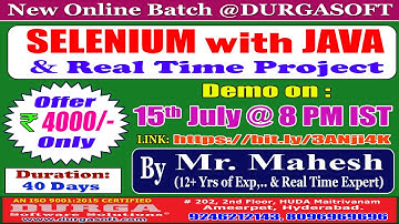 SELENIUM with JAVA Online Training @ DURGASOFT