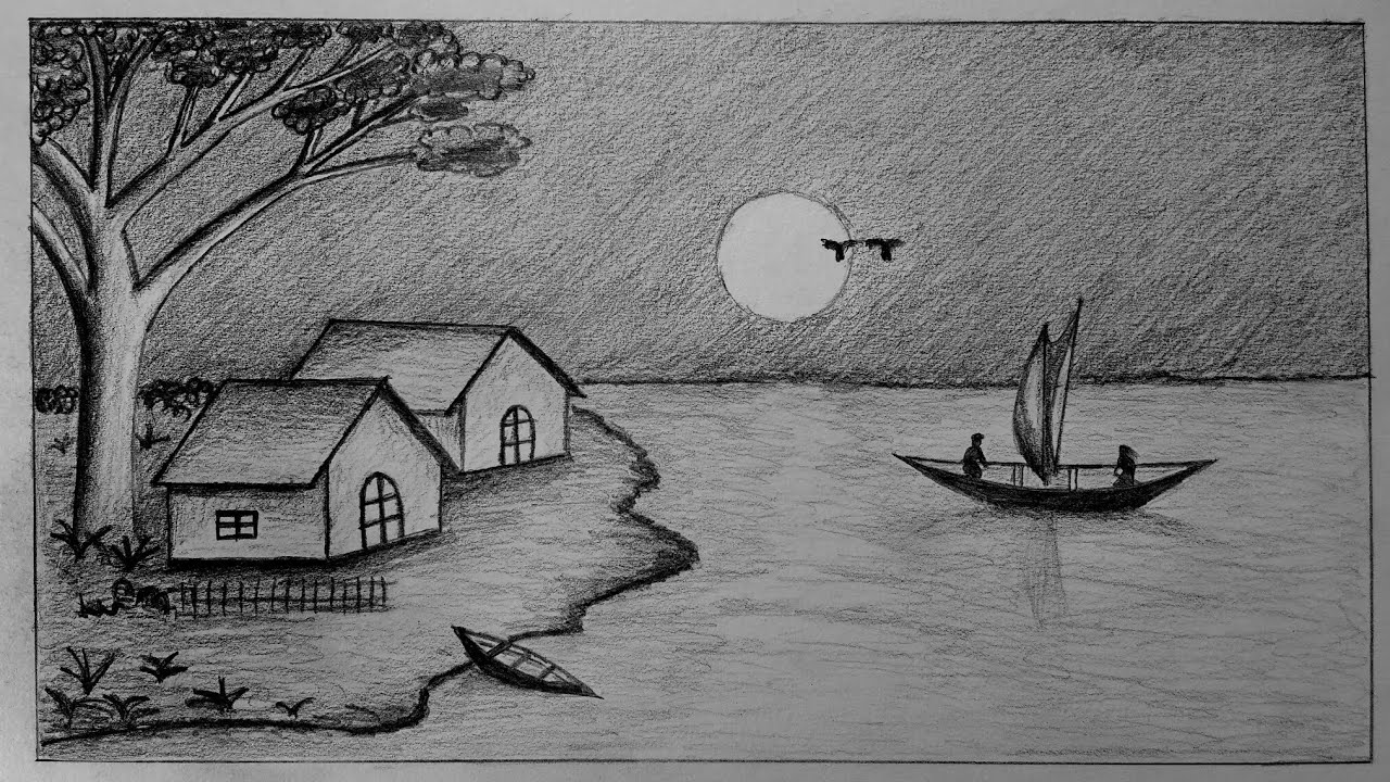 Moonlight night scene drawing for... - Arnab Kumar Manna | Facebook