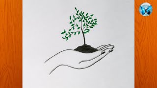 How to draw a hand holding tree || Stop Cutting Down Trees || Pencil Drawing || Save Nature