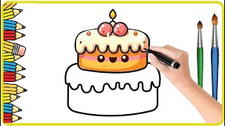 Draw a Yummy Birthday Cake Easy Cake Drawing & Coloring For Kids & Toddlers