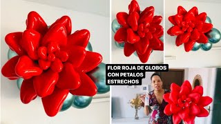 FLOR CON GLOBOS DE PETALOS ESTRECHOS/FLOR ROJA CON DISTORSION/ IDEAS PARA DECORAR BOUQUET DE GLOBOS