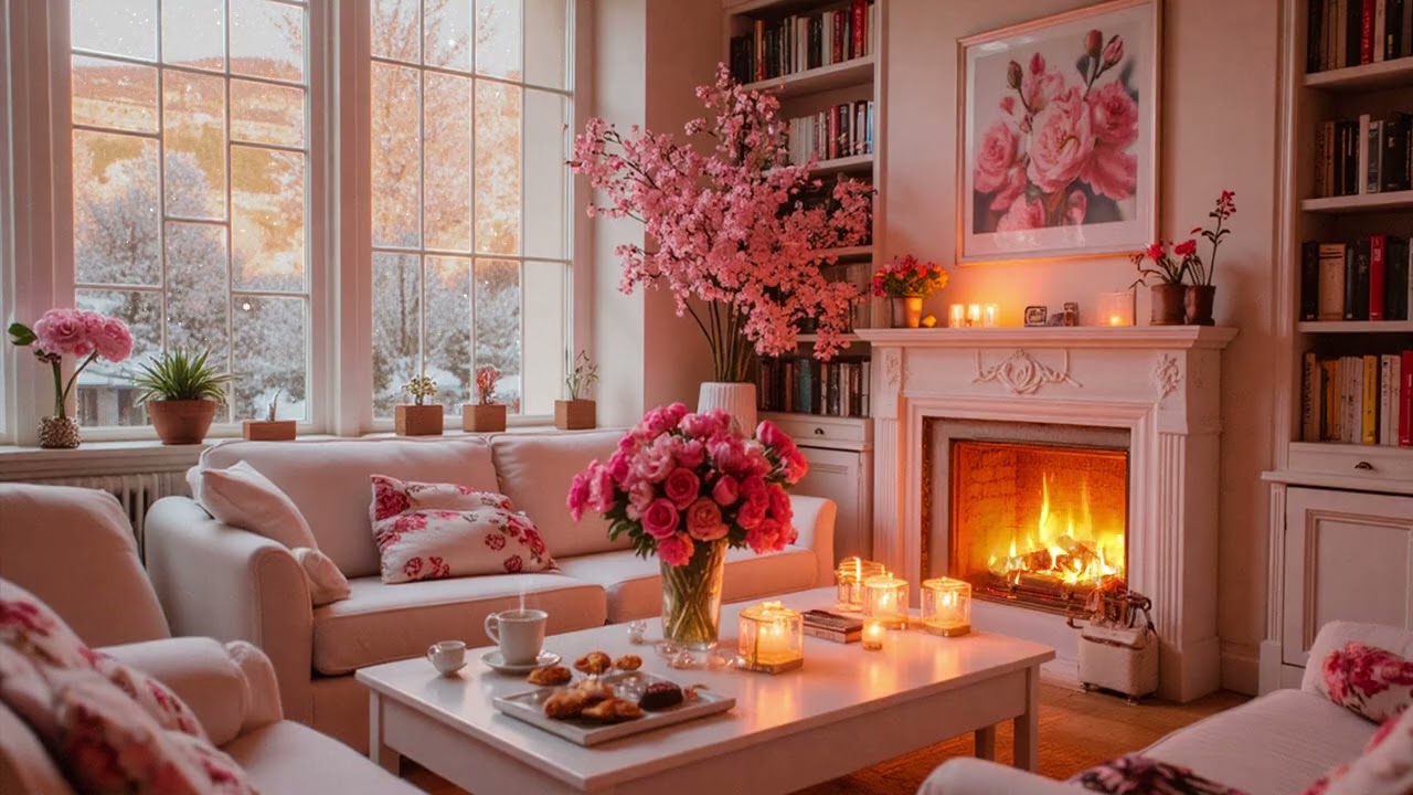 Blossom Evening Piano by the Fireplace | Soft Relaxing Music for Study, Sleep & Calm