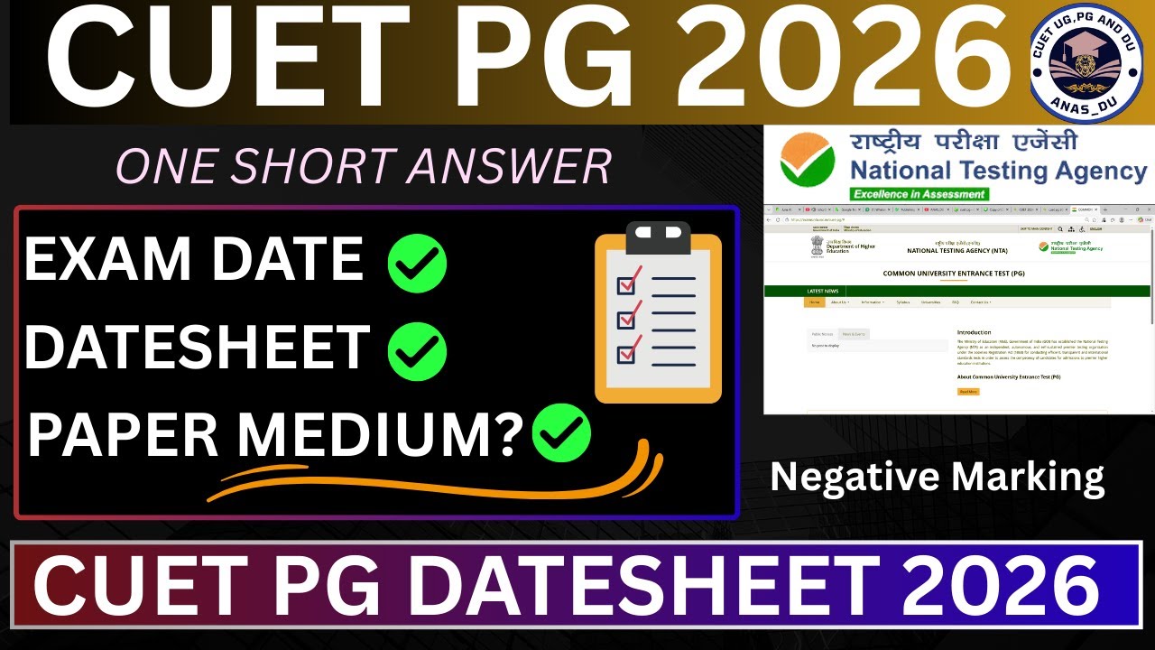 CUET PG Exam Datesheet 2026 || Exam Date, Marking Scheme, Paper Medium ...