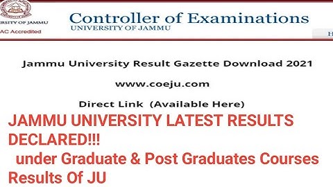 JAMMU UNIVERISTY, UG & PG Latest Results Of Jammu University declared| JU New Results For Students