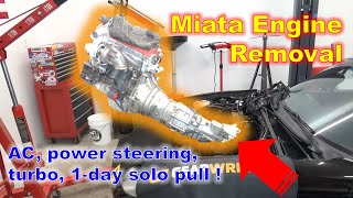 Miata Engine Removal - Retain AC, Power Steering, Solo! (aftermarket turbo) by Enigma Engineering 285 views 7 months ago 19 minutes