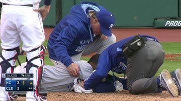KC@CLE: Escobar leaves the game after being hit