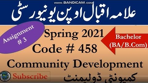 AIOU Code 458 Solved Asignment No.3 Spring  2021 |Subject: Community Development |Level: Bachelor/BA