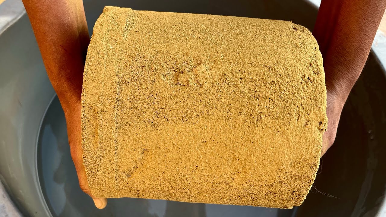 ASMR | New Dusty Olive Sand Giant Buckets Water crumbling 💧