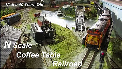 N Scale Coffee Table Railroad Empire, Little Trains Under Glass, transition era model railroad