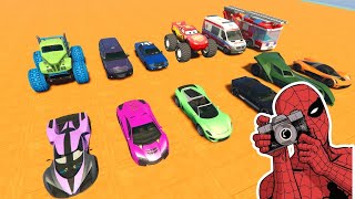 GTA V Mega Ramp Boats, Cars, Motorcycle with Trevor ,Spiderman and Friends New Stunt Map Challenge