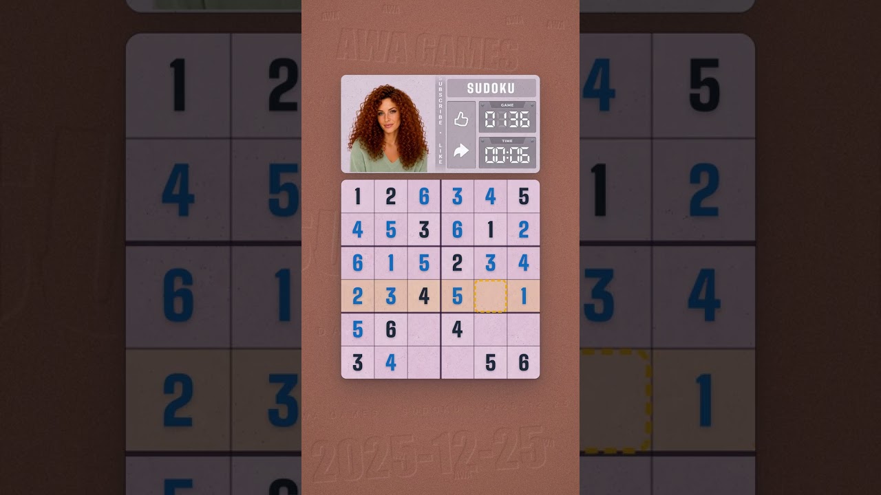 LinkedIn Mini Sudoku #136 solved board for December 25, 2025, 6x6 grid