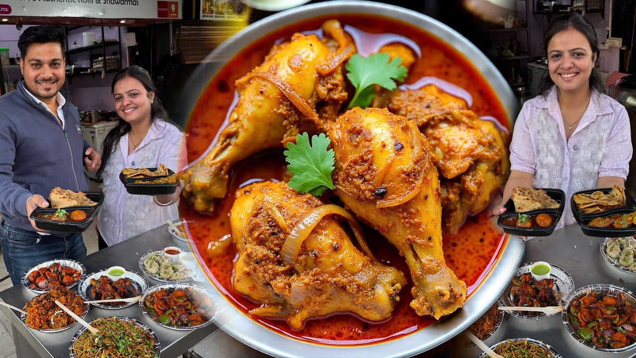 ₹150/- में चिकेन रोटी & लच्छा पराठा | STREET SIDE CHICKEN ROAST WITH LACCHA PARATHA AT RAJA PARK