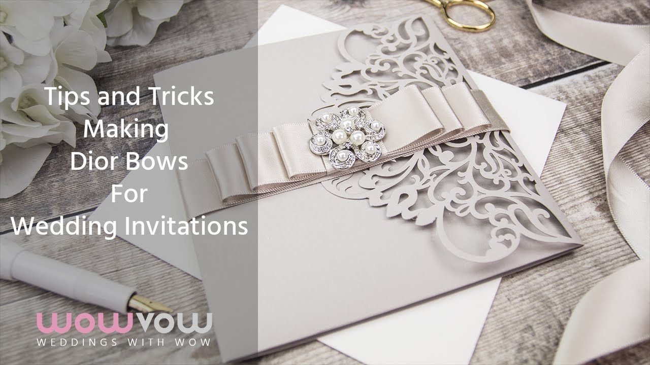 Luxury Ivory and champagne laser cut pocket invitation with dior bow and  pearl embelishment