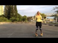 Practicing crab walk on roller skates