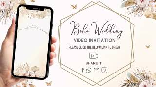 Boho Wedding Video Invitation - Pampas Grass Boho Wedding Theme Invite