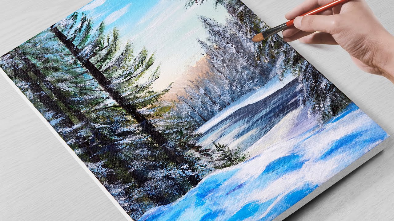 How to Paint a Peaceful Snow-Covered Pine Forest 🎨 | Step-by-Step Acrylic for Beginners