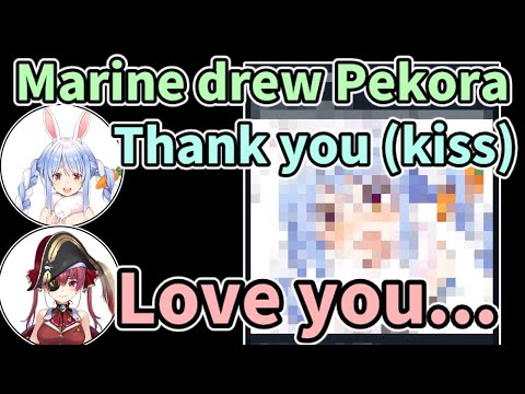 Marine drew Pekora and shows LOVE  [ENG SUB]