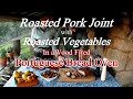 Cooking a Roast Pork Joint in a Portuguese wood fired oven with CRACKLING - Roasted Vegetables. ASMR